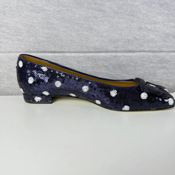 NWT Talbots Sutton Buckle Flats Women's 8M Indigo Blue Sequin Polka Dot Low Heel - Picture 4 of 9